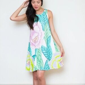 Mara Hoffman Floral Tank Dress Small Green Tropical Racerback Swing Dress
